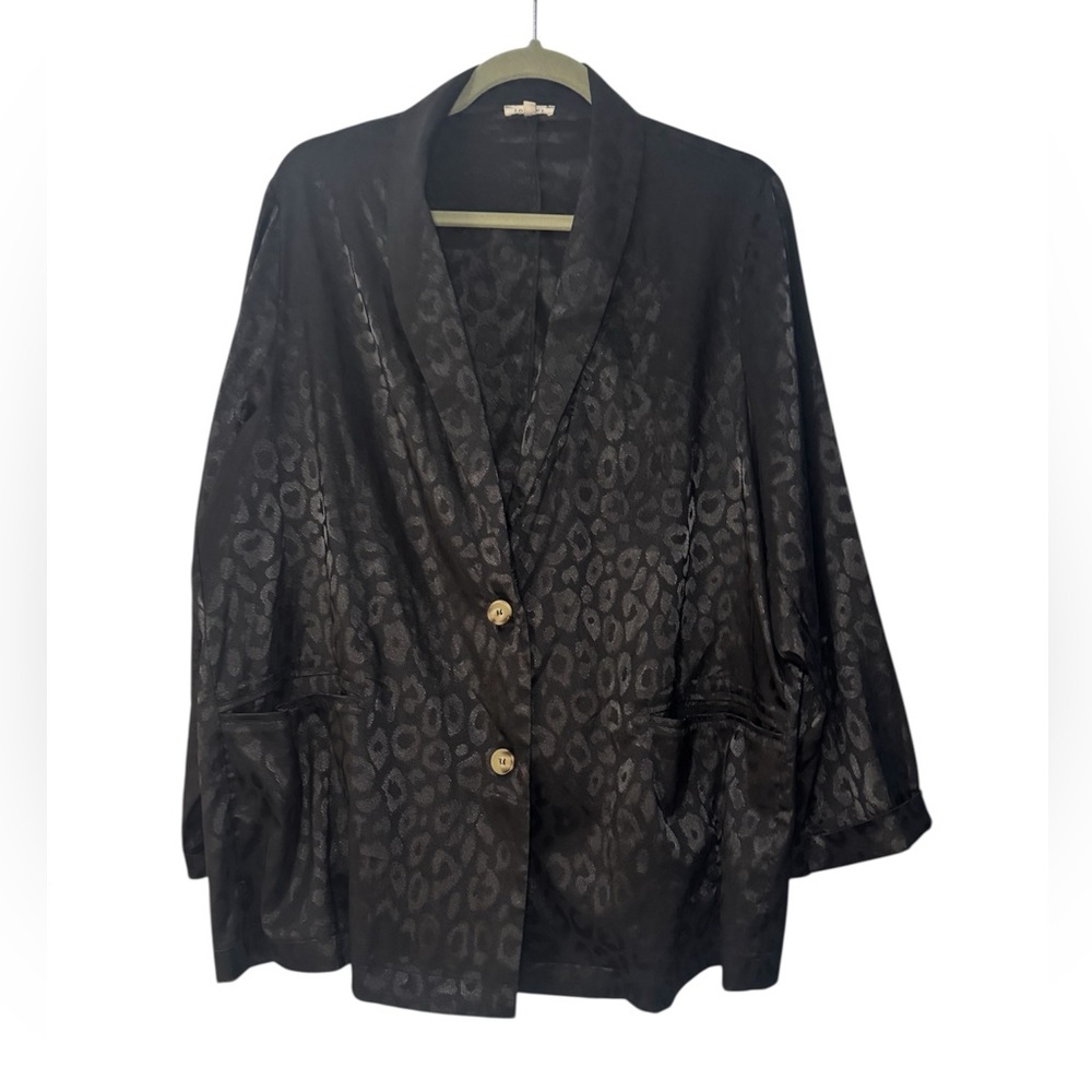 JODIFL Black Satin Leopard Jacquard Jacket Size L